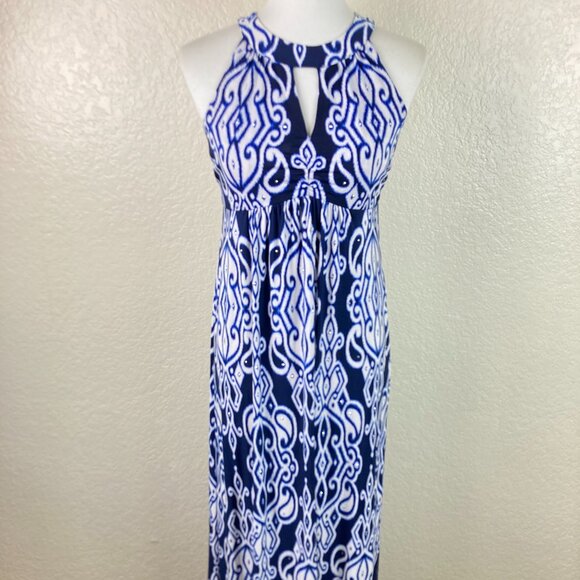 INC International Concepts Blue & White Maxi Halter Sleeveless Dress Size M - Picture 1 of 11